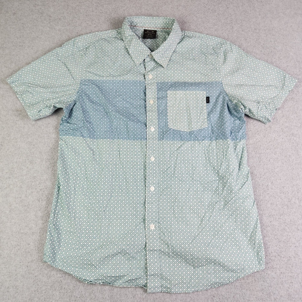 Oakley Button Down Shirt Mens Medium‎ Green Blue Tile Print Short Sleeve Casual